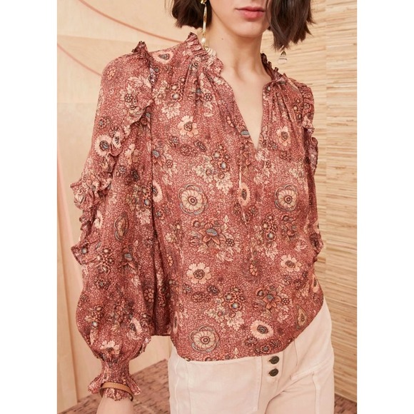 Ulla‎ Johnson Manet Floral Blouse Long Sleeve In Rosebud Size 2